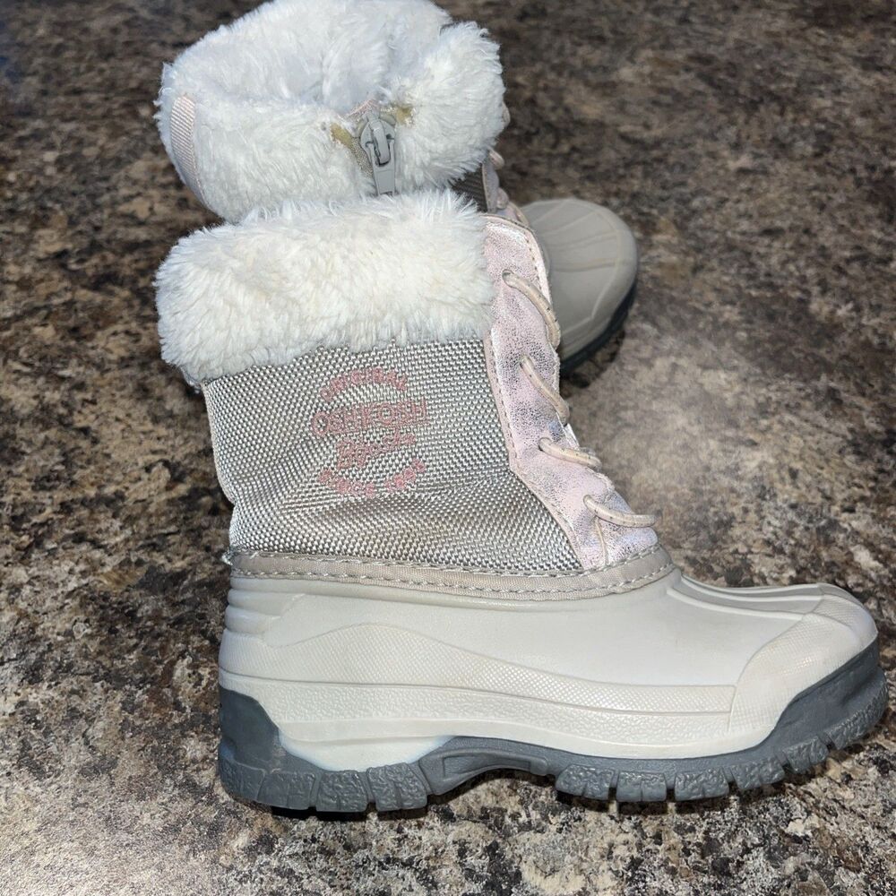 OshKosh Bgosh Girls Hootie G Gray Pink Faux Fur Winter Snow Duck Boots Sz 8